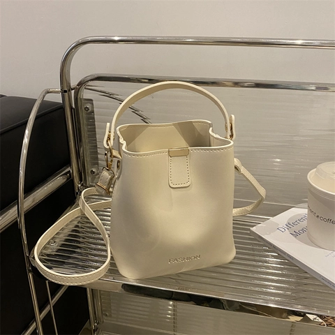 Borsa a Secchiello in Pelle PU alla Moda da Donna Piccola Borsa a Mano Minimalista con Tracolla Regolabile per Uso Quotidiano