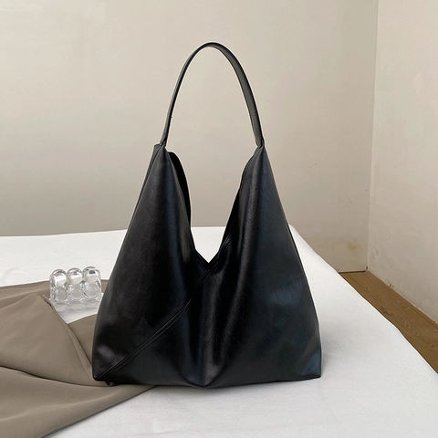 Bolso Tote de Cuero PU Retro para Mujer de Gran Capacidad Bolso de Hombro Triangular Minimalista para el Trabajo Diario
