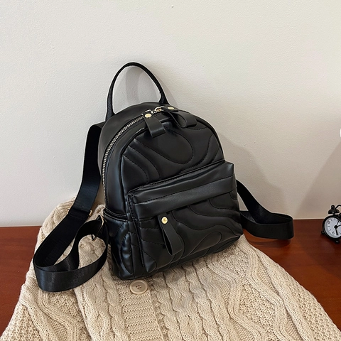 Damen Mini Mode Rucksack Wellen Gesteppt PU Leder Klein Lässig Vielseitig Koreanischer Stil Alltag Schultertasche Dame