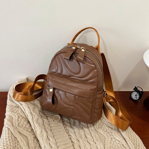 Damen Mini Mode Rucksack Wellen Gesteppt PU Leder Klein Lässig Vielseitig Koreanischer Stil Alltag Schultertasche Dame