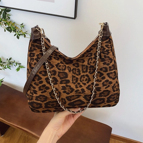 Damen Leopardenmuster Hobo Tasche Vintage Plüsch Schultertasche Mit Goldener Metallkette Verstellbare Umhängetasche Geschenk