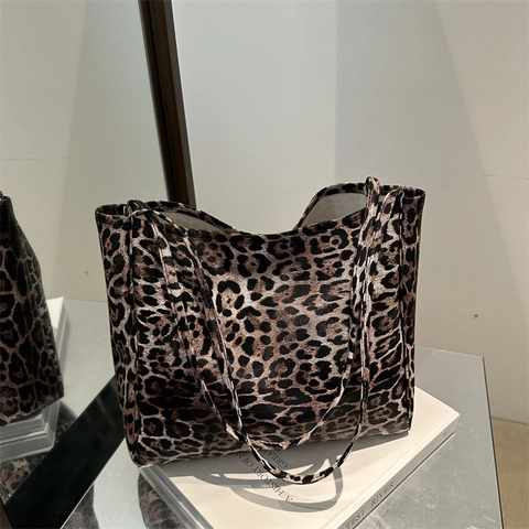 Borsa Tote con Stampa Leopardata in Pelle PU Grande Capacità Borsa a Spalla Moda Casual Borsa a Mano per Donna Lavoro Quotidiano