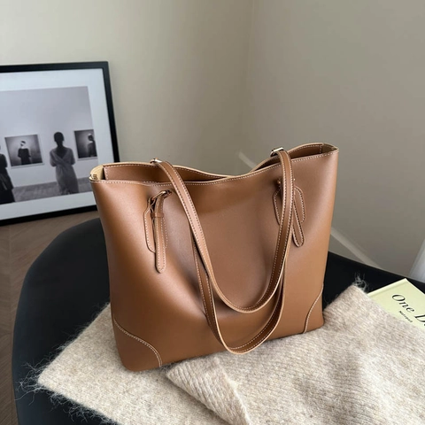 Borsa Tote Retro in Pelle PU Grande Capacità per Donna Borsa a Tracolla con Cuciture a Contrasto Casual Pendolare