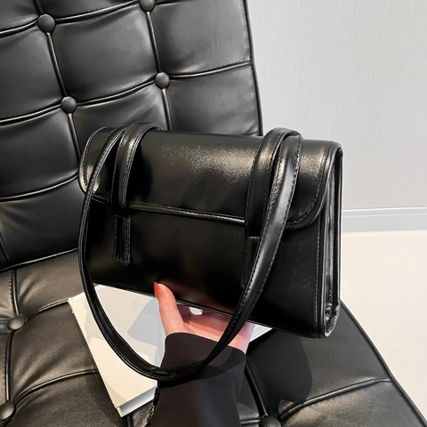 Bolso de Axila de Cuero PU Vintage para Mujer Gran Capacidad Cuadrado Bolso de Viaje Diario Hebilla Magnética Color Sólido Bolso Baguette