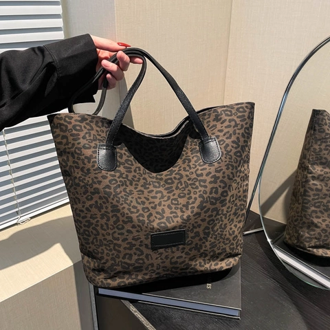 Mode Leopardenmuster Einkaufstasche Für Damen Große Kapazität Stoff Schultertasche Lässig Vielseitig Alltag Reisetasche