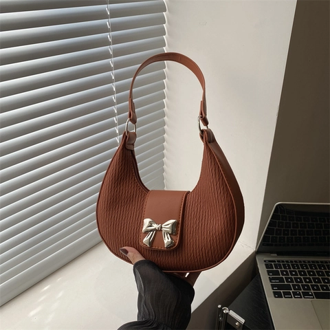 Borsa da Sottoascella Alla Moda con Fiocco Pieghettata per Donna Minimalista Urbana Pelle PU Hobo Borsa a Tracolla