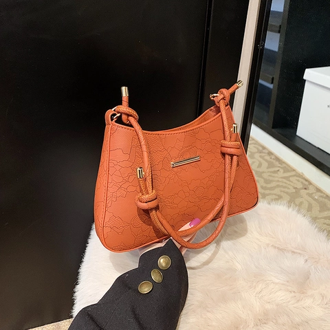 Bolso de Hombro de Cuero PU Minimalista Con Relieve de Encaje para Mujer Bolso de Axila Elegante Color Sólido Uso Diario