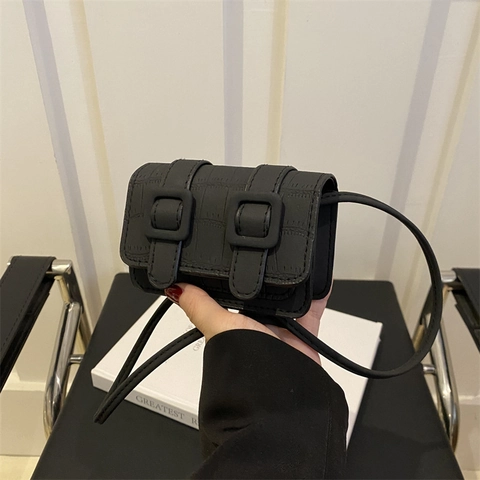 Vintage Krokodillenreliëf Mini Crossbody Tas Voor Vrouwen Trendy PU Leer Kleine Vierkante Tas Met Dubbele Gesp Klep Mode Micro Schoudertas