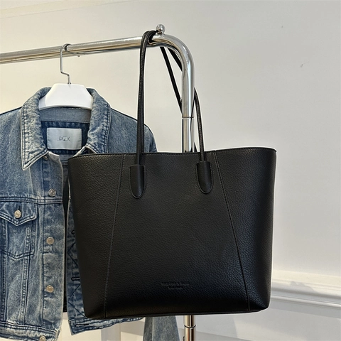 Bolso Tote de Cuero PU de Gran Capacidad para Mujer Minimalista Urbano Bolso de Hombro Textura Granulada Color Sólido