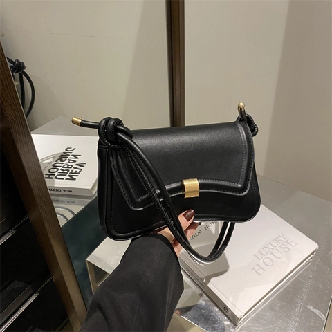 Borsa Sottobraccio Da Donna Borsa A Spalla In Pelle PU Con Fibbia In Metallo Decorazione Cinturino A Nodo Vintage Tinta Unita