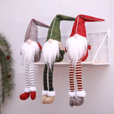 Nordic Christmas Faceless Gnome Plush Doll Long Striped Legs Swedish Tomte Ornaments For Home Window Holiday Decor