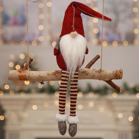 Nordic Christmas Faceless Doll Long Leg Gnome Plush Ornament Striped Knitted Fabric Elf Toy For Holiday Home Window Decor