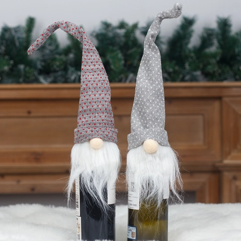Copribottiglia di Vino con Gnomo di Natale Cappello Lungo in Maglia Nordica Decorazione Gnomo Tomte per Cena di Festa Ornamento da Tavola di Natale Regalo