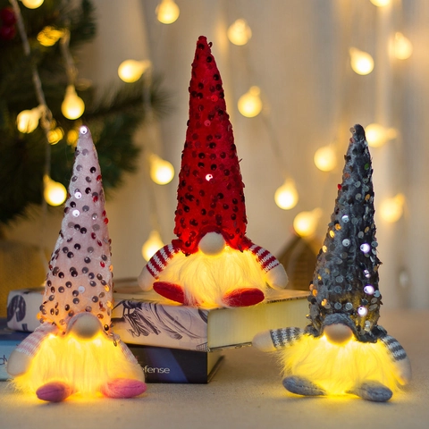 Ornements de Gnome de Noël LED Poupée en Peluche Sans Visage Rudolf à Paillettes Avec Lumière Pour Décoration de Table de Noël Cadeau de Fête