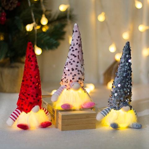 Ornements de Gnome de Noël LED Poupée en Peluche Sans Visage Rudolf à Paillettes Avec Lumière Pour Décoration de Table de Noël Cadeau de Fête