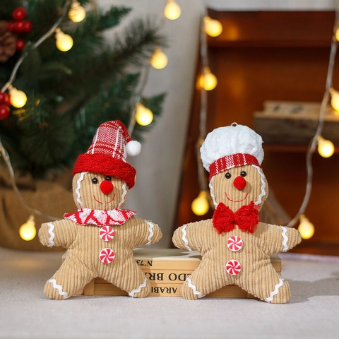 Christmas Gingerbread Man Plush Hanging Ornament Corduroy Gingerbread Doll Xmas Tree Decoration For Holiday Home Party Decor