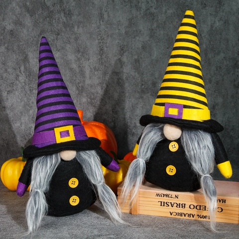 Gnome Sans Visage Halloween Peluche Ornements Chapeau Rayé Violet Jaune Longue Barbe Poupée Nain Maison Table Fête Cadeaux