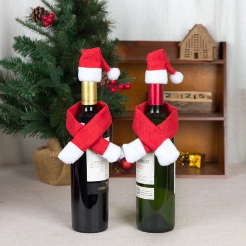 Set di Mini Cappello E Sciarpa di Babbo Natale Decorazione per Bottiglia di Vino Rosso Bianco Tavola Festiva Ornamenti
