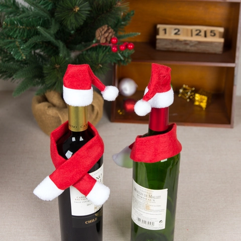 Set di Mini Cappello E Sciarpa di Babbo Natale Decorazione per Bottiglia di Vino Rosso Bianco Tavola Festiva Ornamenti