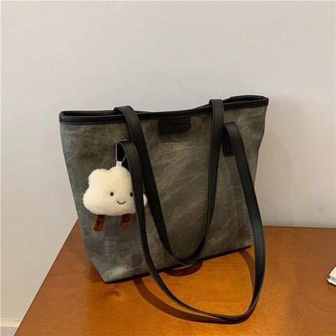 Women Large Capacity PU Leather Tote Bag With Marble Pattern Retro Minimalist Shoulder Bag For Daily Work Office