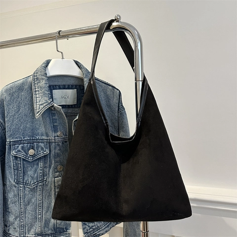 Borsa Tote da Donna in Pelle PU Effetto Scamosciato Retrò Grande Capacità Minimalista a Spalla Hobo per Ufficio Quotidiano Moda Pendolare