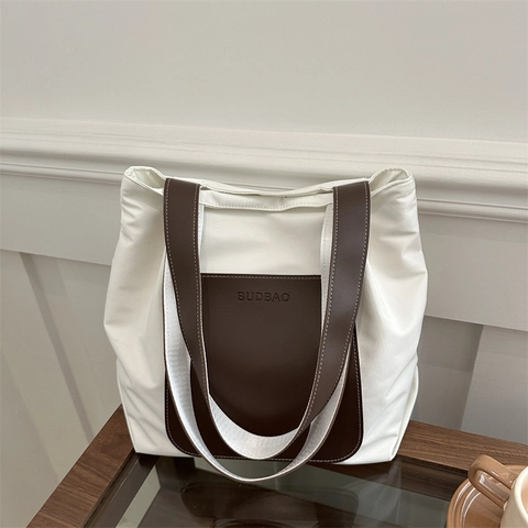 Borsa Tote Da Donna Grande Capacità Minimalista Nylon Pelle Sintetica Borsa A Tracolla Con Tasca Frontale Chiusura A Zip
