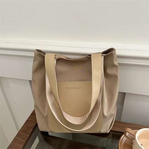Borsa Tote Da Donna Grande Capacità Minimalista Nylon Pelle Sintetica Borsa A Tracolla Con Tasca Frontale Chiusura A Zip