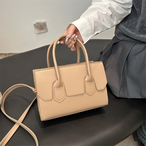 Bolso de Hombro de Cuero PU de Moda para Mujer Color Sólido Bolso de Mano Minimalista Pespuntes Bolso Cruzado Con Correa Ajustable