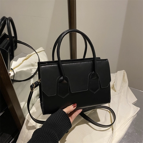 Bolso de Hombro de Cuero PU de Moda para Mujer Color Sólido Bolso de Mano Minimalista Pespuntes Bolso Cruzado Con Correa Ajustable