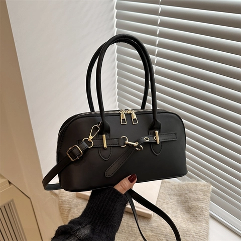 Borsa a Spalla Donna in Pelle PU Minimalista Borsa a Mano a Conchiglia Retro Pendolare Con Ferramenta Oro Borsa a Tracolla