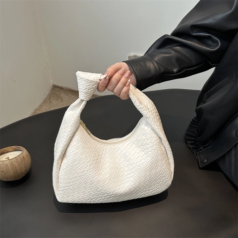 Women Woven PU Underarm Bag Fashion Knotted Handle Hobo Bag Vintage Large Capacity Shoulder Bag Intrecciato Weave Handbag