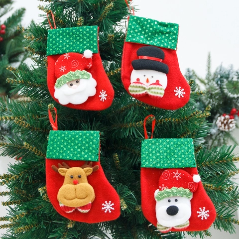 Small Christmas Stockings Gift Bags 3D Cartoon Santa Snowman Reindeer Polar Bear Xmas Tree Hanging Decorations Party Decor