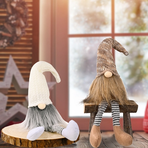 Handmade Christmas Gnome Ornament With Knitted Hat Long Striped Legs Nordic Faceless Doll Festive Home Tabletop Decor