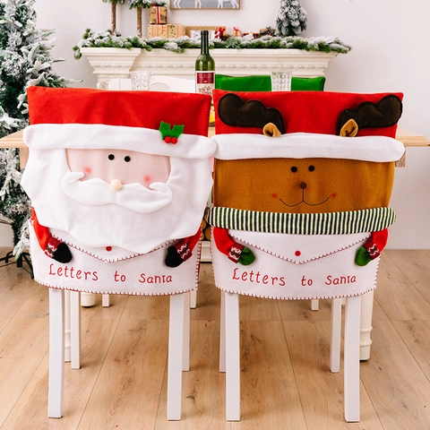 Kerst Eetkamerstoelhoezen Kerstman Sneeuwpop Rendier Cartoon Envelop Stoelrug Hoezen Feestdagen Huis Feest Decoraties