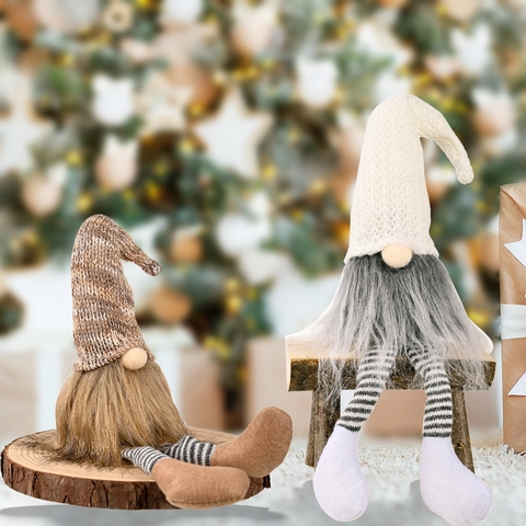 Décoration de Gnome de Noël Nordique Fait Main Poupée Sans Visage Avec Jambes Longues Rayées Nain Assis en Peluche Ornement de Table