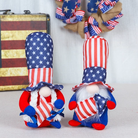 Decoraciones Patrióticas De Gnomos Del Día De La Independencia Rojo Blanco Azul Barras Y Estrellas Adornos De Enanos Sin Rostro Fiesta