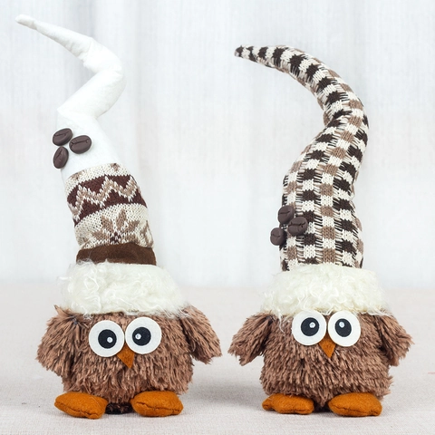 Coffee Themed Owl Gnome Plush Doll Nordic Style Long Hat Owl Ornament For Coffee Bar Home Desktop Decoration Christmas Gift