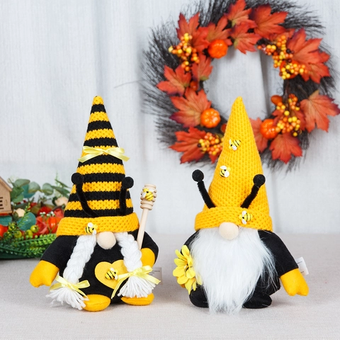 Bumble Bee Gnome Plush Male And Female Dolls Sunflower Honeybee Faceless Elf Spring Summer Tiered Tray Home Table Decor