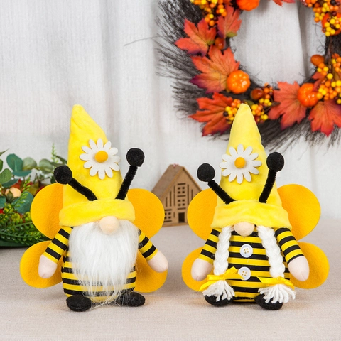 Bumblebee Gnome Plush Doll Sunflower Bee Faceless Doll Autumn Harvest Gnome Decoration For Home Party Office Desktop Ornament