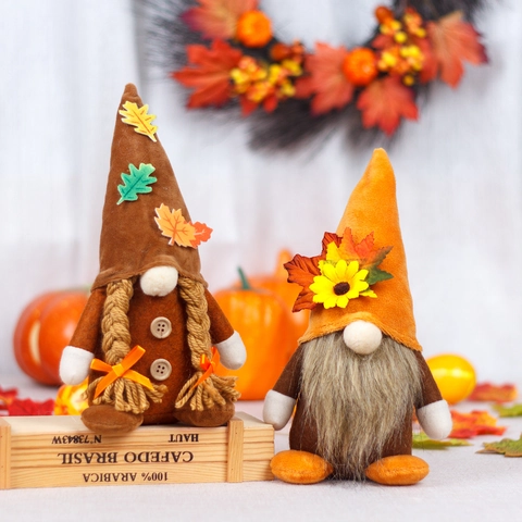 Autumn Harvest Thanksgiving Gnome Plush Ornaments With Maple Leaf And Sunflower Faceless Doll For Fall Seasonal Home Decor Table Decoration