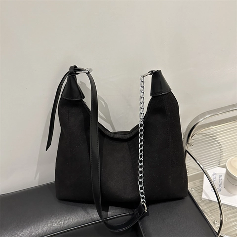 Borsa Hobo da Donna in Finto Camoscio Grande Capacità Borsa a Tracolla Con Catena in Metallo Vintage Minimalista Borsa Sottoascellare
