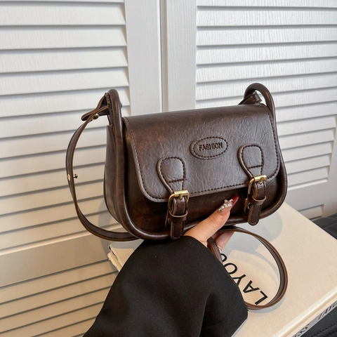 Bolso Bandolera de Cuero PU Retro Británico para Mujer Bolso Cuadrado Minimalista Tipo Silla Con Doble Hebilla y Cierre Magnético