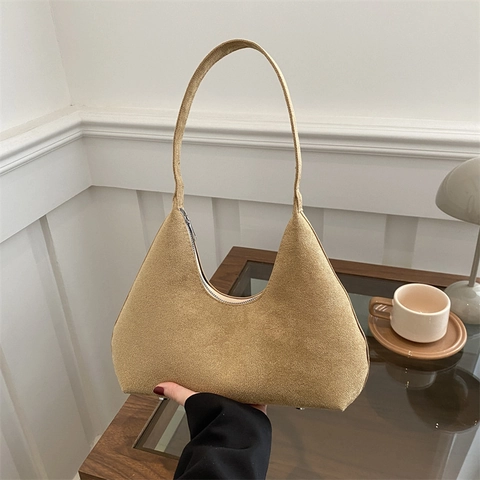 Bolso de Hombro Vintage de Antelina para Mujer Gran Capacidad Bolso Hobo Retro Color Sólido Bolso de Mano para Otoño Invierno