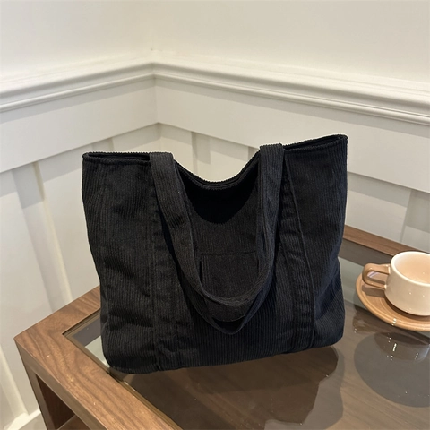 Minimalistische Corduroy Tote Tas Voor Vrouwen Grote Capaciteit Schoudertas Met Voorvak Eenvoudige Veelzijdige Dagelijkse Herfst Winter Handtas