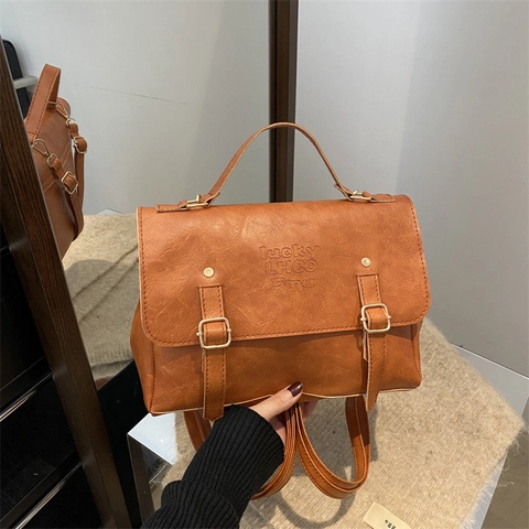 Zaino alla Moda in Pelle PU Vintage per Donna Retrò Grande Capacità Borsa a Mano Pendolare Casual Stile College Borsa Scuola