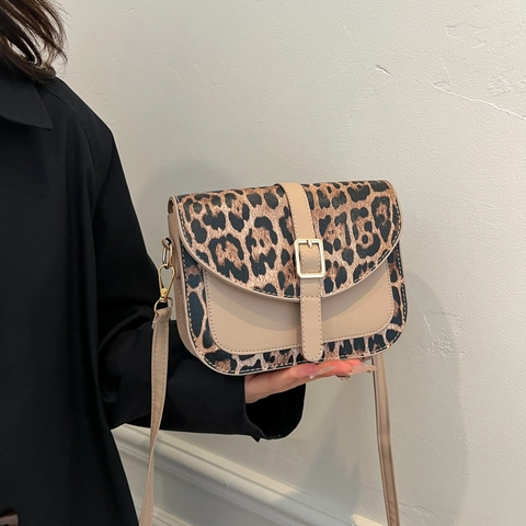 Fashion Leopard Print Patchwork Saddle Bag Women PU Leather Shoulder Crossbody Bag Casual Daily Underarm Bag