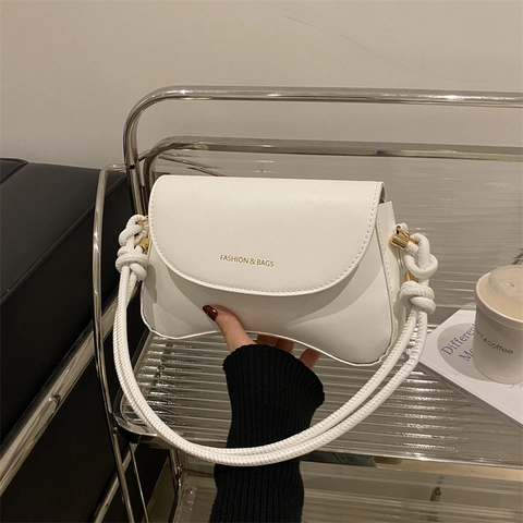Borsa a Spalla in Pelle PU Retrò per Donna Minimalista Tinta Unita Borsa a Tracolla Con Tracolla a Nodo Borsa da Giorno