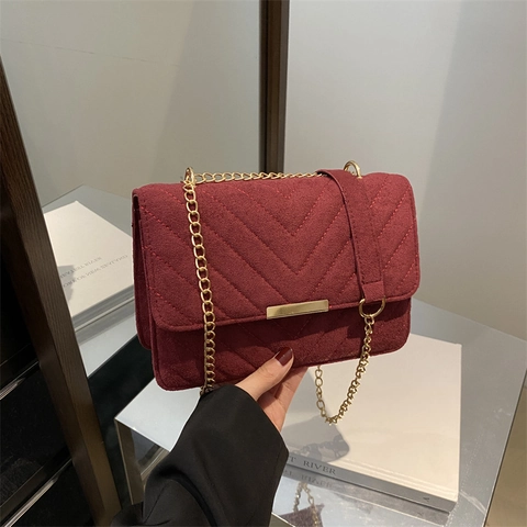 Borsa a Tracolla Minimalista Trapuntata a V in Camoscio Sintetico Con Catena Dorata Retro Donna Piccola Borsa Quadrata
