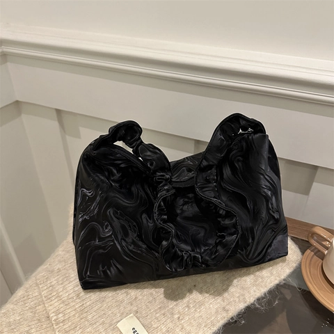 New Chinese Style Pleated Cloud Bag Fashion Marble Pattern PU Leather Tote Bag With Ruffled Strap Shoulder Crossbody Bag