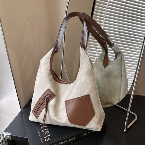 Grote Capaciteit Retro Tote Tas Voor Vrouwen Casual Multi Pocket PU Canvas Schoudertas Stedelijk Woon-Werkverkeer Student Handtas